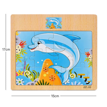 Wooden Kids Puzzle – Cartoon Animal & Vehicle Jigsaw Toy (9–12 Pcs)