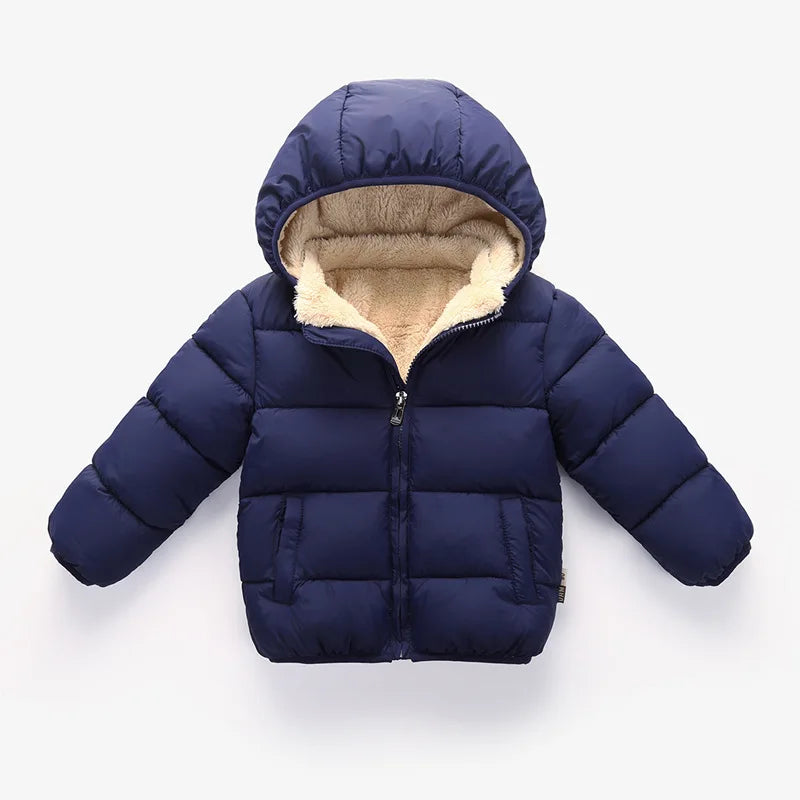 Kids Winter Hooded Puffer Jacket – Thick Fleece-Lined Coat for Boys & Girls