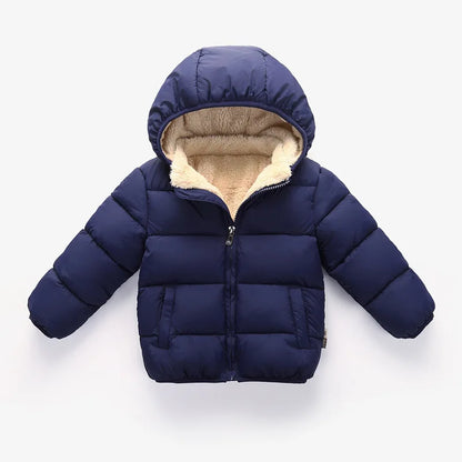 Kids Winter Hooded Puffer Jacket – Thick Fleece-Lined Coat for Boys & Girls
