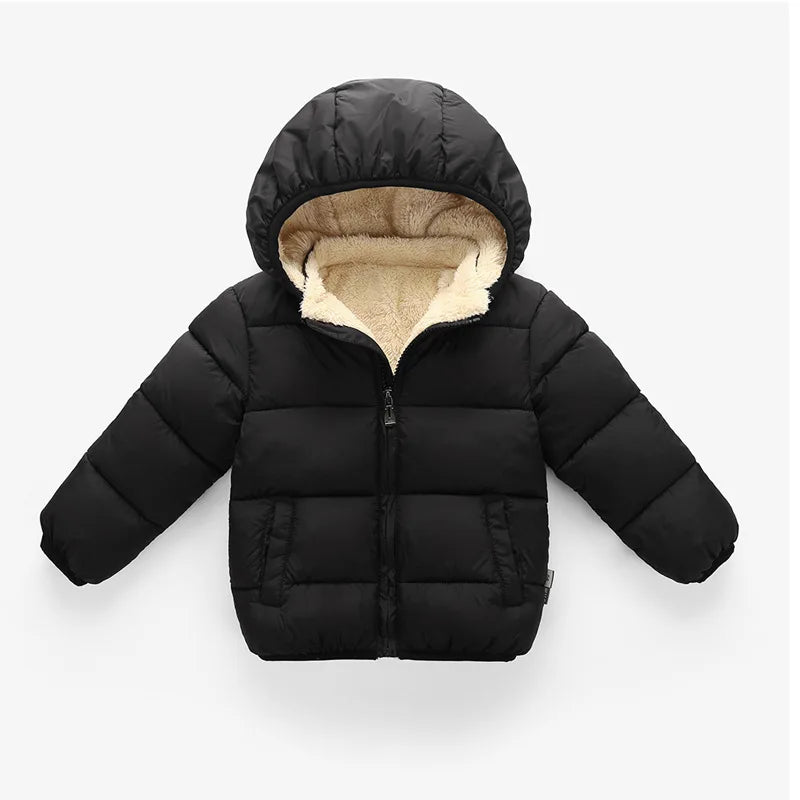 Kids Winter Hooded Puffer Jacket – Thick Fleece-Lined Coat for Boys & Girls