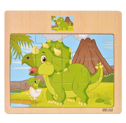 Wooden Kids Puzzle – Cartoon Animal & Vehicle Jigsaw Toy (9–12 Pcs)