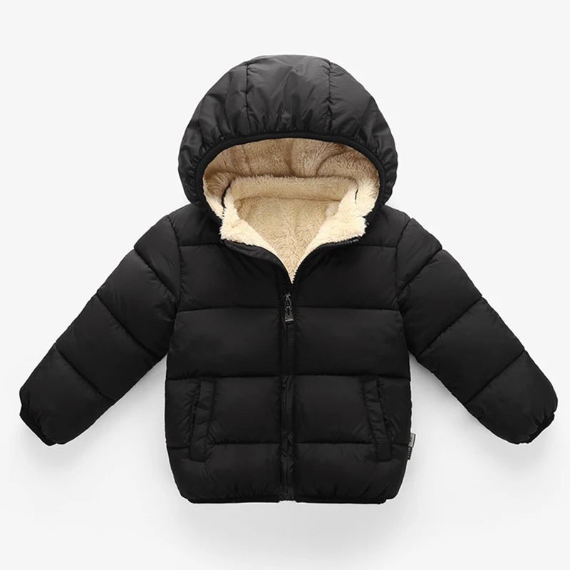 Kids Winter Hooded Puffer Jacket – Thick Fleece-Lined Coat for Boys & Girls