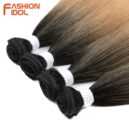Bone Straight Hair Extensions Ombre Blonde Bundles Super Long Synthetic 24 Inch Full End Idol