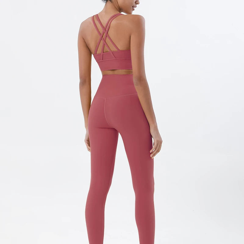 Women's Nylon Yoga Set – Sports Bra & Leggings 2-Piece