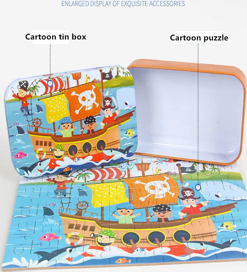 60-Piece Wooden Jigsaw Puzzle for Kids – Cartoon Ocean Animals
