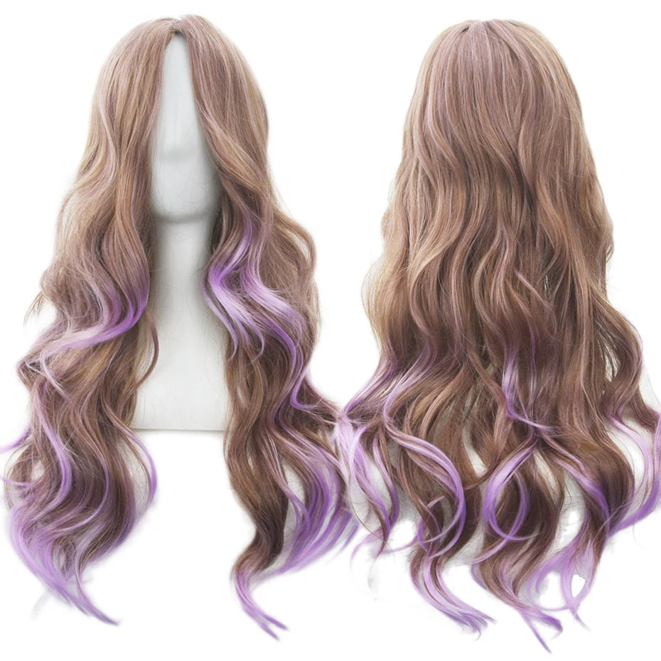 Soowee Synthetic Hair Ombre Rainbow Cosplay Wig Bangs Red Yellow Purple Green Blue Wigs Black Women