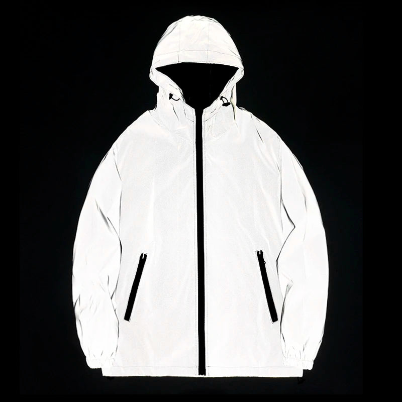 Men's Reflective Windbreaker Hooded Jacket Waterproof