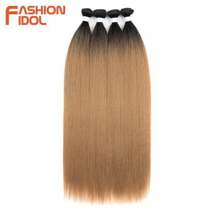 Bone Straight Hair Extensions Ombre Blonde Bundles Super Long Synthetic 24 Inch Full End Idol
