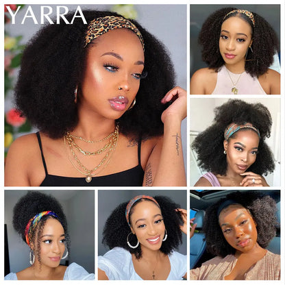 Afro Kinky Curly Headband Wig – Brazilian Remy Human Hair, 180% Density