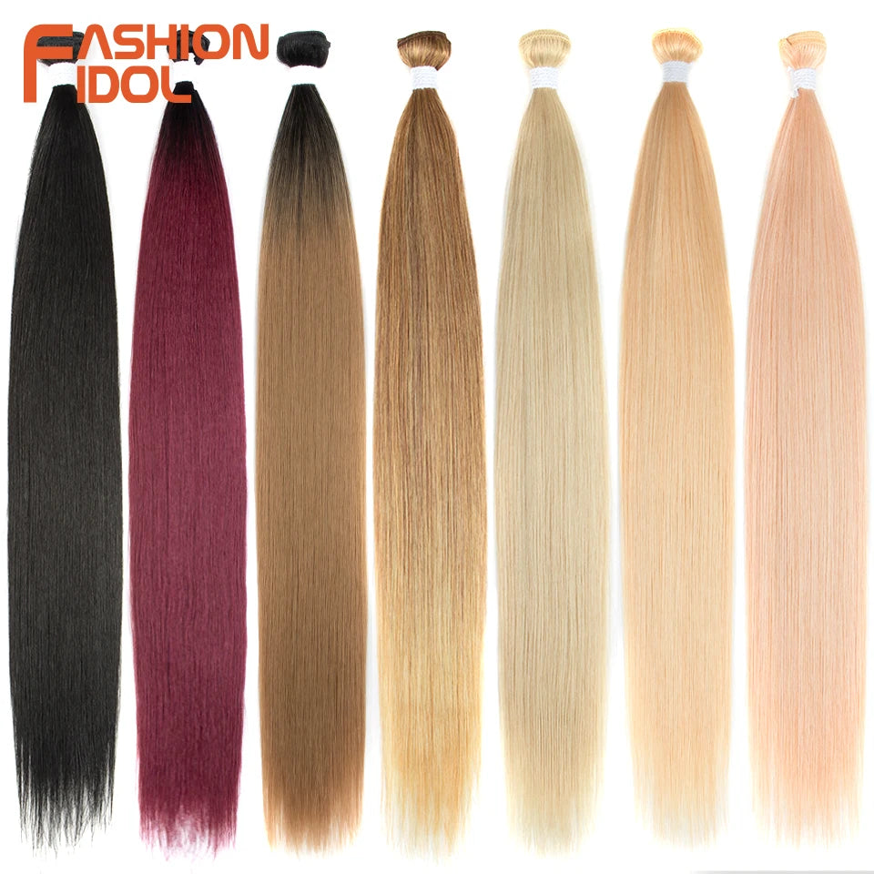 Bone Straight Hair Extensions Ombre Blonde Bundles Super Long Synthetic 24 Inch Full End Idol