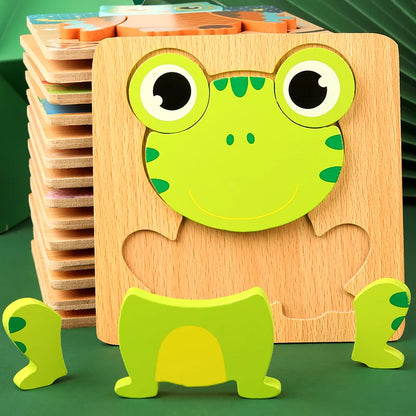 3D Wooden Puzzle for Kids – Cartoon Animal Jigsaw Learning Toy