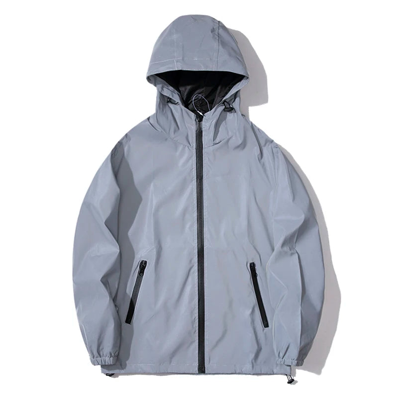 Men's Reflective Windbreaker Hooded Jacket Waterproof