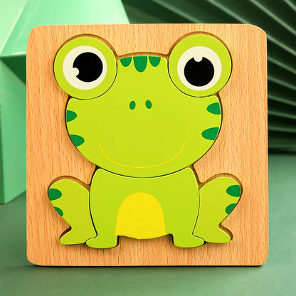3D Wooden Puzzle for Kids – Cartoon Animal Jigsaw Learning Toy