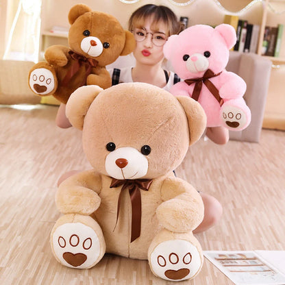 Teddy Bear Plush Stuffed Animal with Bow – Soft Huggable Doll