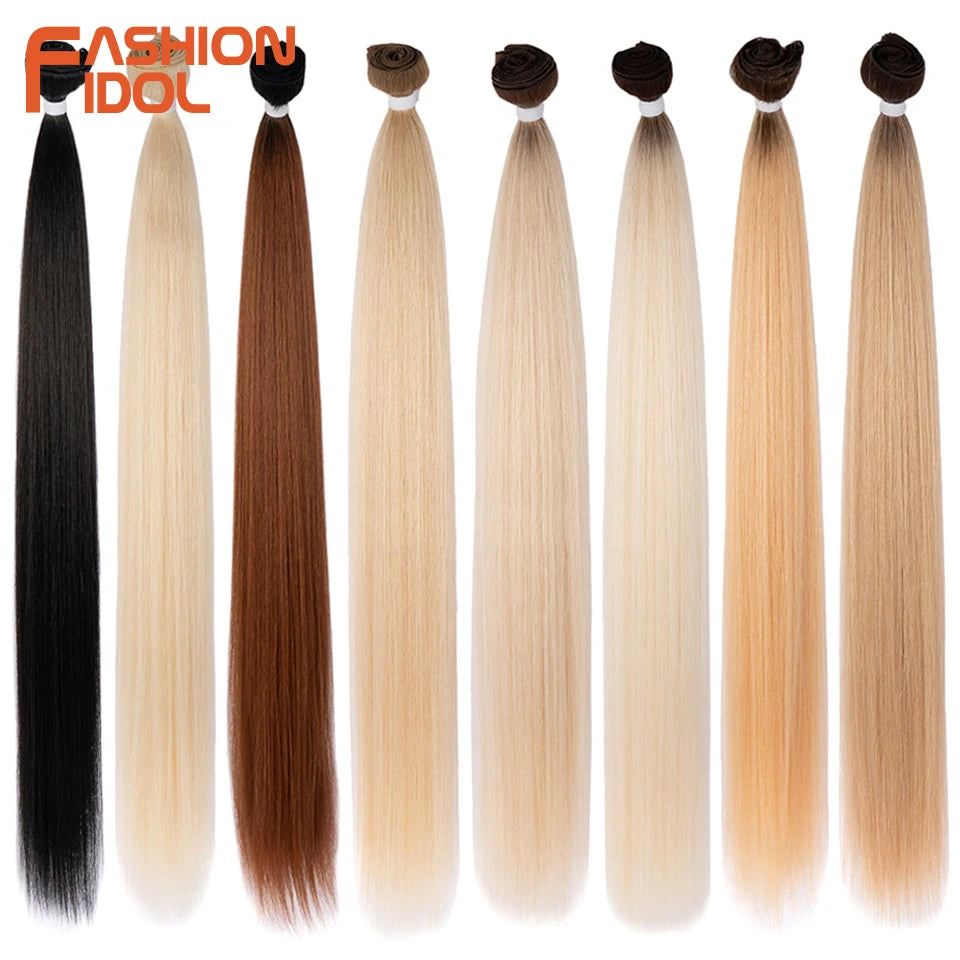 Bone Straight Hair Extensions Ombre Blonde Bundles Super Long Synthetic 24 Inch Full End Idol