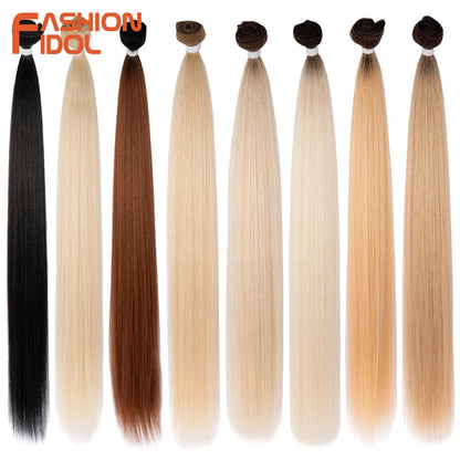 Bone Straight Hair Extensions Ombre Blonde Bundles Super Long Synthetic 24 Inch Full End Idol