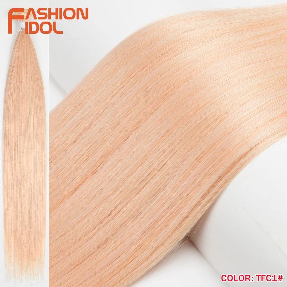Bone Straight Hair Extensions Ombre Blonde Bundles Super Long Synthetic 24 Inch Full End Idol