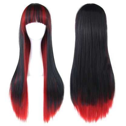 Soowee Synthetic Hair Ombre Rainbow Cosplay Wig Bangs Red Yellow Purple Green Blue Wigs Black Women