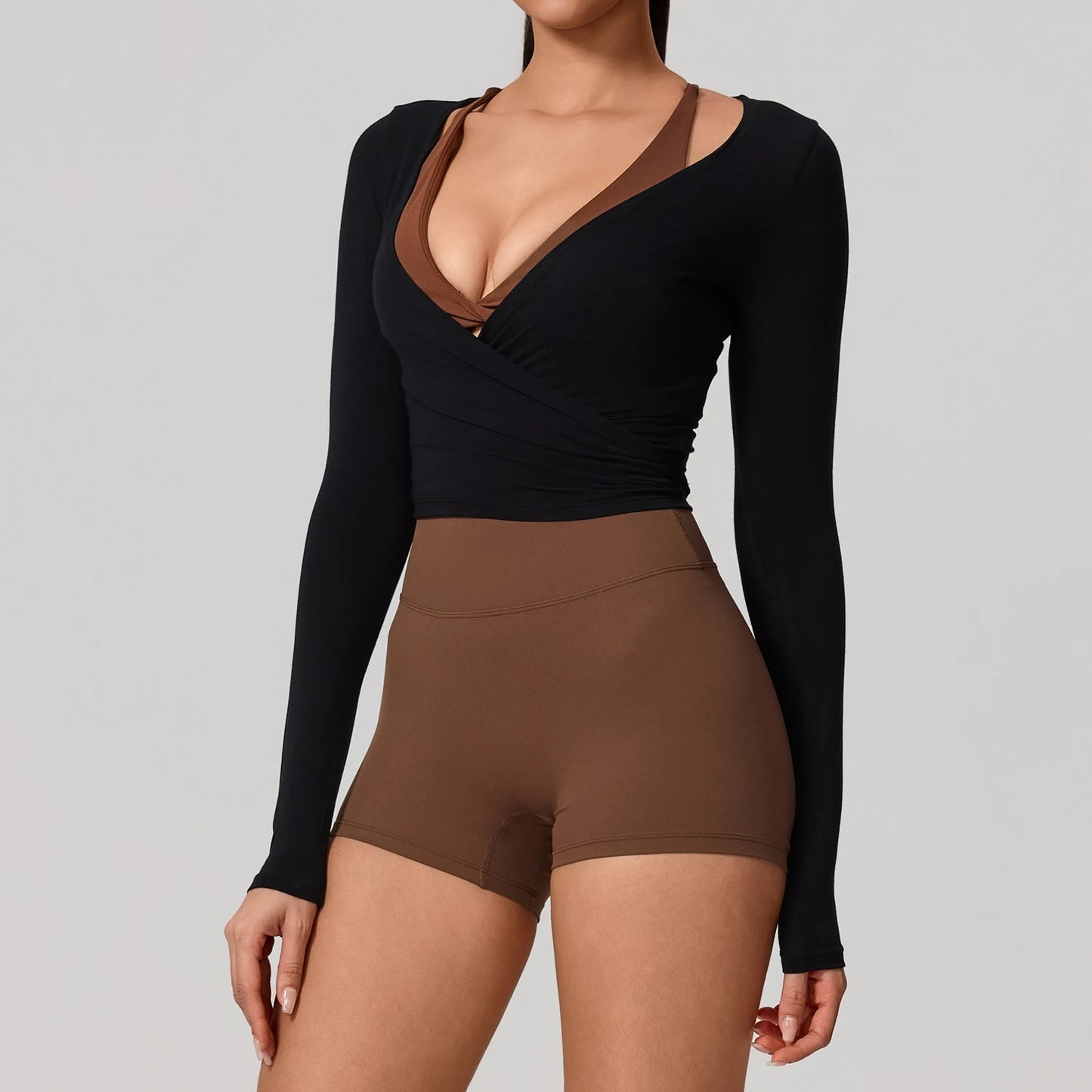 Women's Long Sleeve Wrap Yoga Top – Breathable Activewear