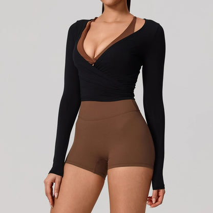 Women's Long Sleeve Wrap Yoga Top – Breathable Activewear