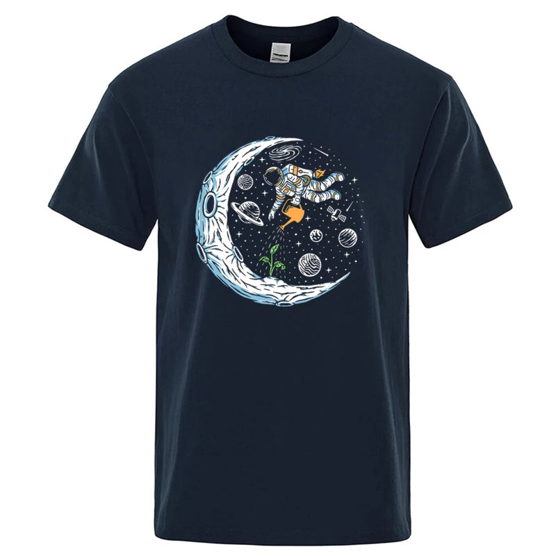 Funny Astronaut Graphic T Shirt Casual Cotton Blend Tee