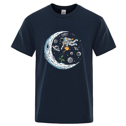 Funny Astronaut Graphic T Shirt Casual Cotton Blend Tee