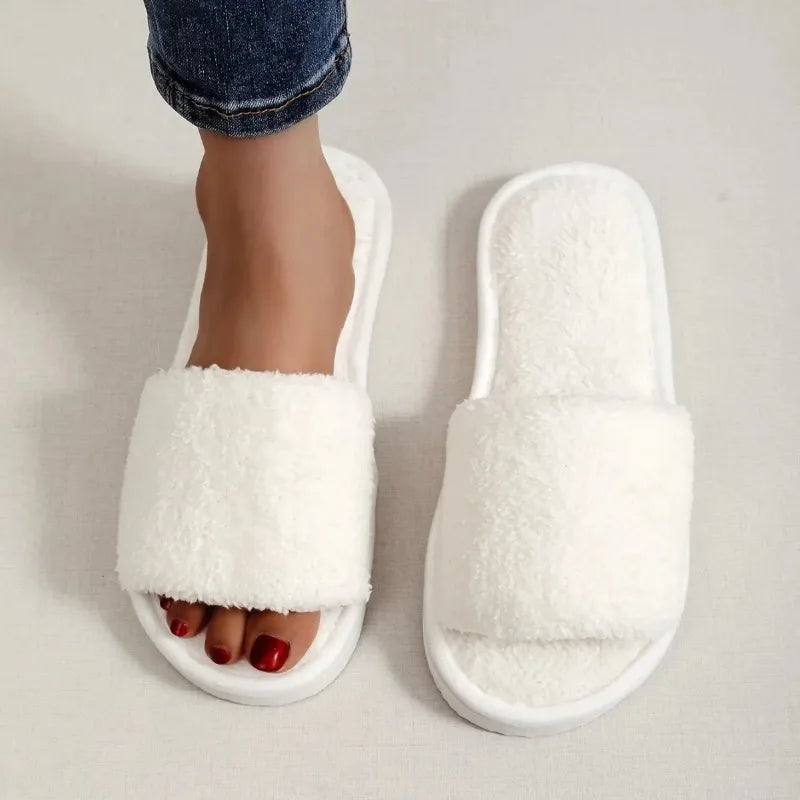 Four Seasons Women S Home Slippers Slides Sandals Shoes White Fur Warm Plush Comfortable Lightweight
