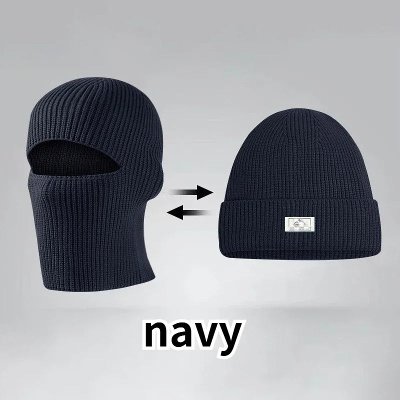 2-in-1 Knitted Balaclava Beanie Hat – Windproof Full Face Ski Mask