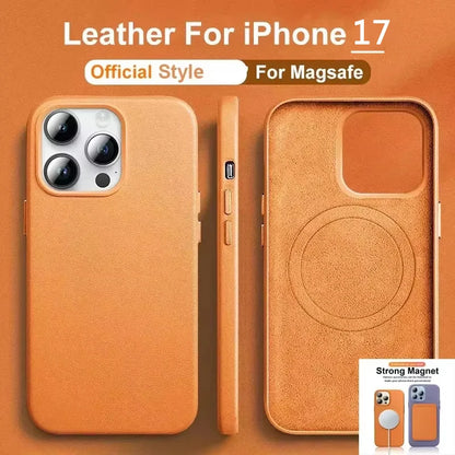 Official Magnetic Leather Case Apple Iphone 17 Pro Max 16 13 12 14 15 Plus Original Macsafe Magsafe