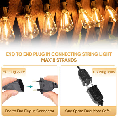 St38 String Lights Outdoor Garland Connectable Shatterproof Waterproof Plastic Led Bulb Dimmable