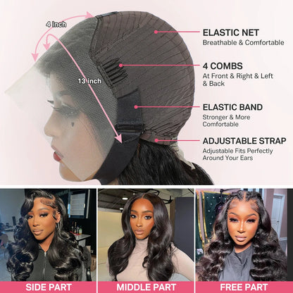 Body Wave Human Hair Lace Front Wig – 13x4 & 13x6, 180%/220% Density