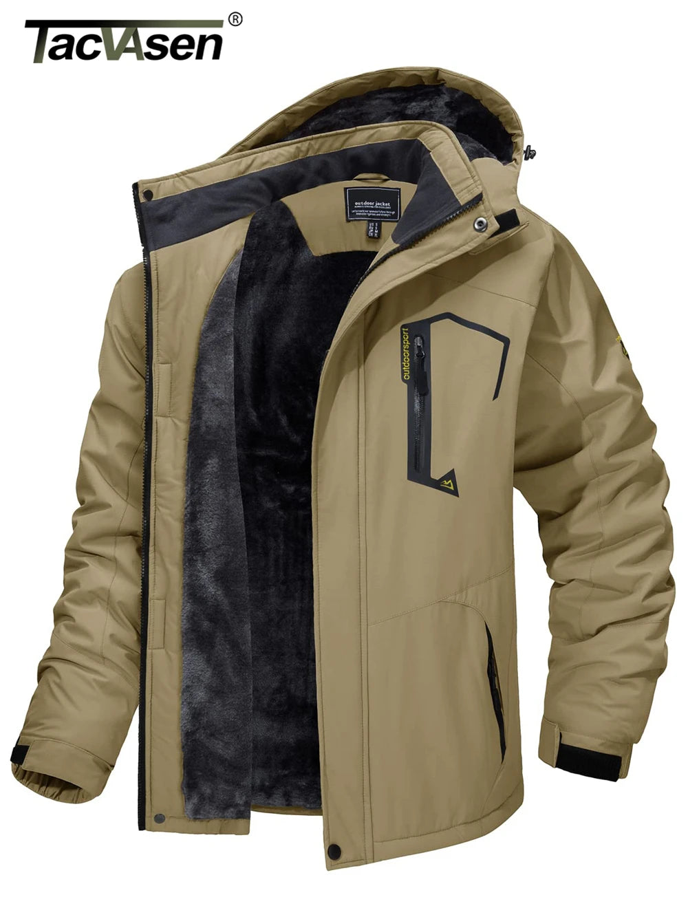 Men's Fleece-Lined Mountain Jacket – Removable Hood Hiking Coat