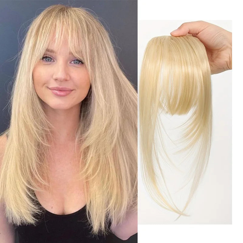 Synthetic Hair Clip-In Bangs Cut Wispy Fringe Sideburns Dark Brown Natural Look Women Daily Party