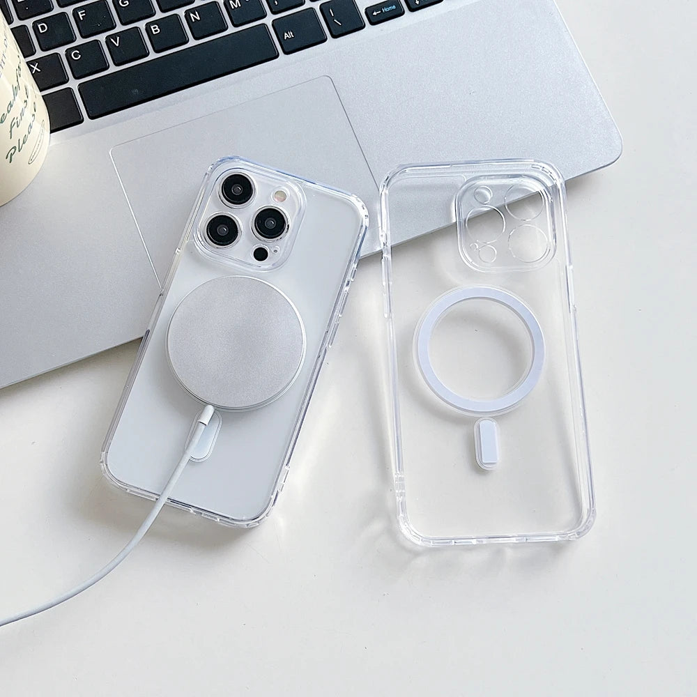 Transparent Magsafe Magnetic Case Iphone 17 16 15 14 13 12 11 8 X Xr Xs Pro Max Plus Mini Wireless