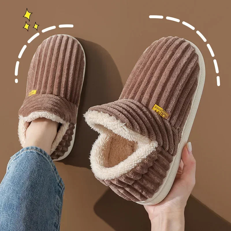 Fur Slippers Women Men Winter Warm Plush Indoor Slides