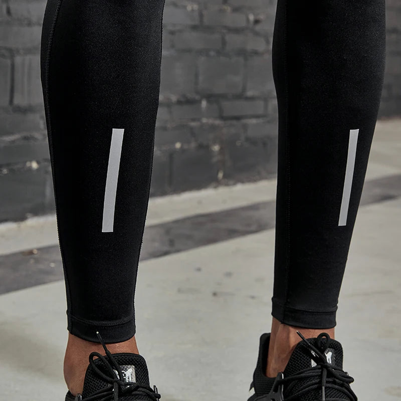 Compression Running Tights – Men's Reflective Striped Leggings