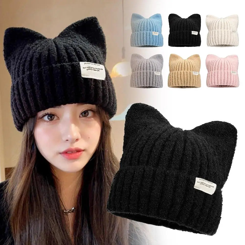 Cat Ear Beanie Hat – Women's Warm Knit Winter Cap
