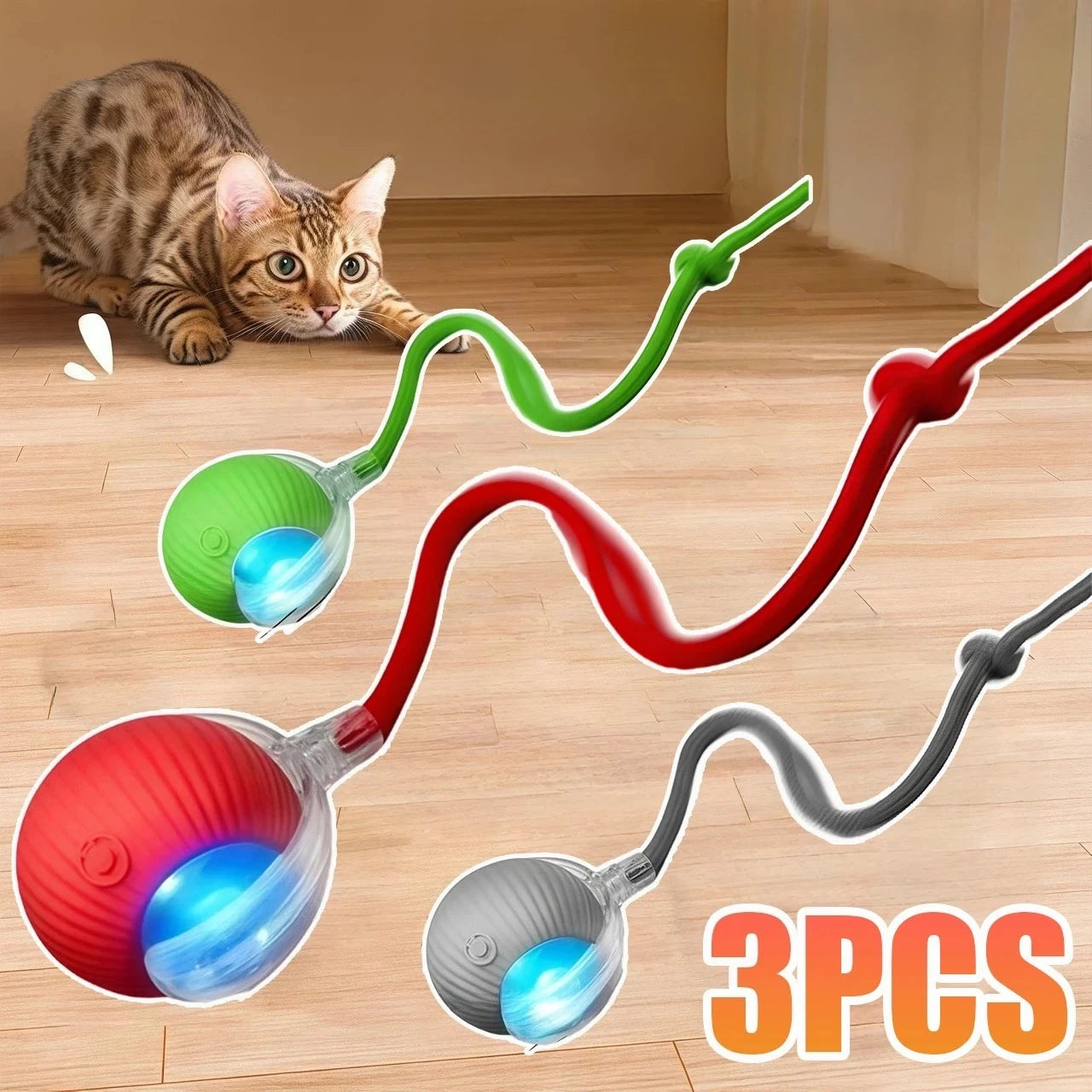 Interactive Cat Ball Toy – Automatic Rolling with Faux Tail, USB Rechargeable