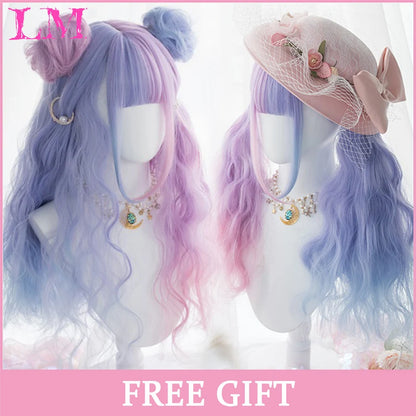 Lm Cosplay Wig Bangs Synthetic Straight Hair 24 Inch Long Heat-Resistant Pink Women