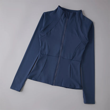 Women's Zip-Up Athletic Jacket with Thumb Holes – Slim Fit Running Top