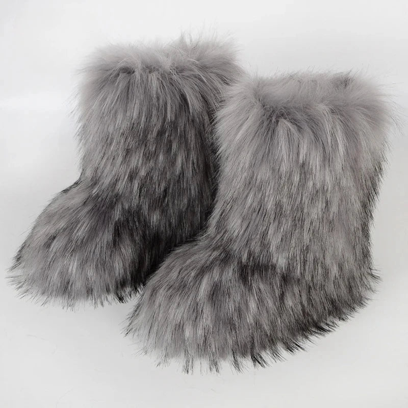 Women's Faux Fur Snow Boots – Fluffy Plush Warm Winter Footwear