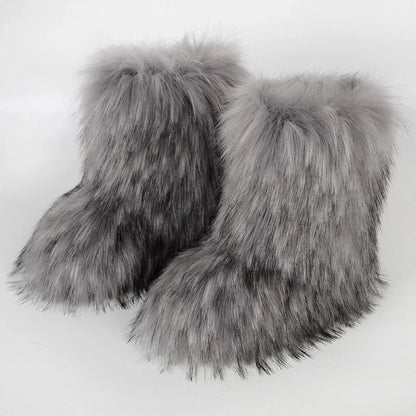 Women's Faux Fur Snow Boots – Fluffy Plush Warm Winter Footwear