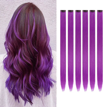 Clip Hair Extensions 6pcs Pack Colored Party Highlights 22 Inches Multi-Colors Straight Hair