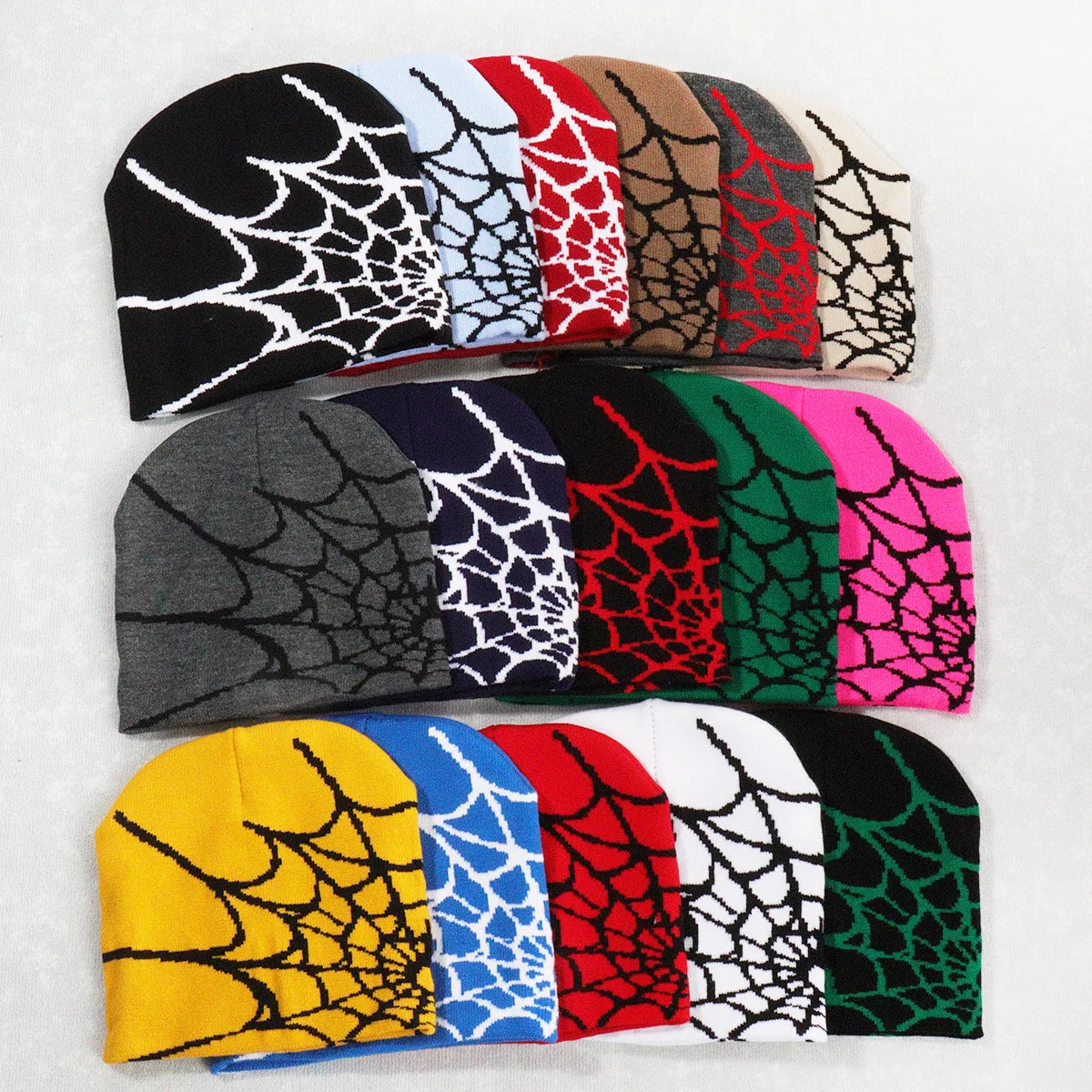Spider Web Knit Beanie – Y2K Goth Warm Skull Cap for Men & Women