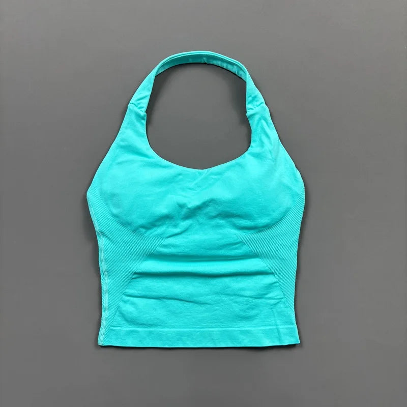 Seamless Halter Longline Sports Tank Top for Women – Gym Yoga Workout