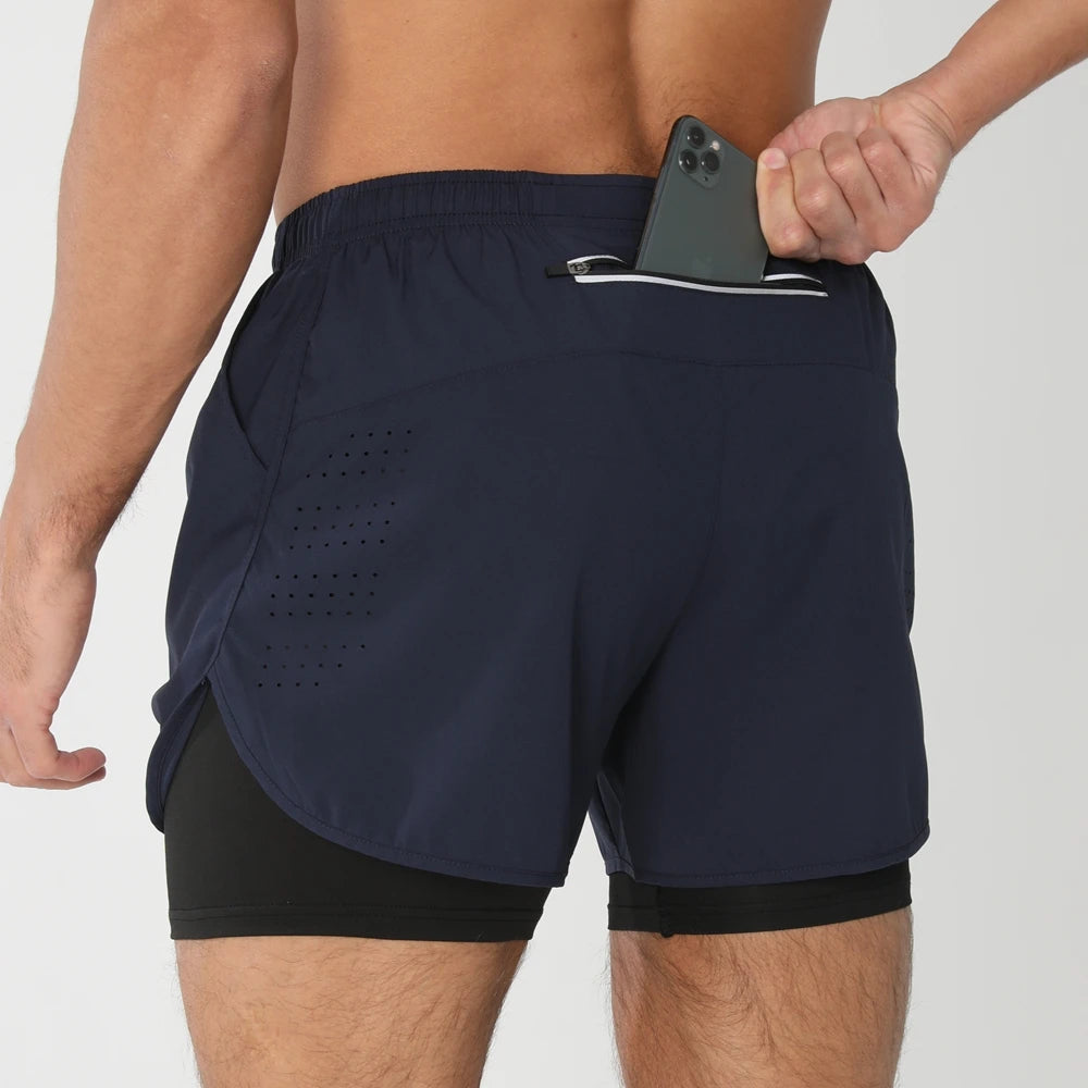 Men's 2-in-1 Running Shorts – Quick Dry Gym Workout Training Shorts with Zip Pocket