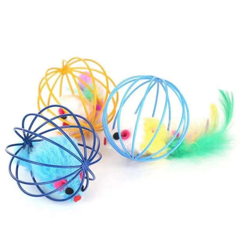 Cat Toy Mouse in Cage Ball – Colorful Interactive Chase Toy