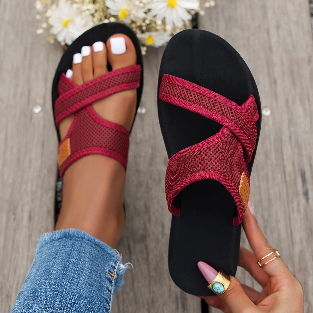 Women's Sport Sandals Casual Flat Cross-Strap Summer Slide