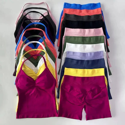 Women's Halter Neck Sports Bra & Shorts Set
