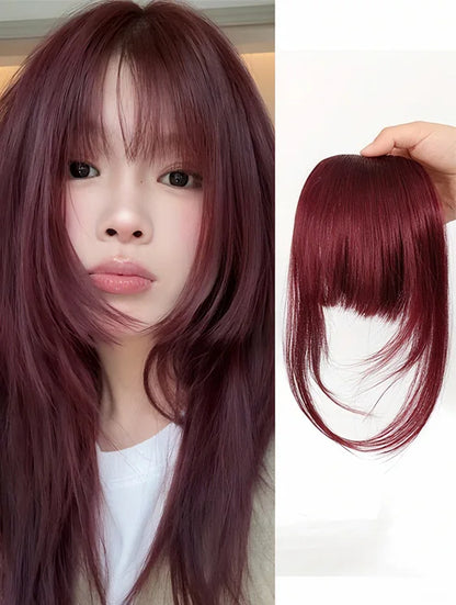 Synthetic Hair Clip-In Bangs Cut Wispy Fringe Sideburns Dark Brown Natural Look Women Daily Party